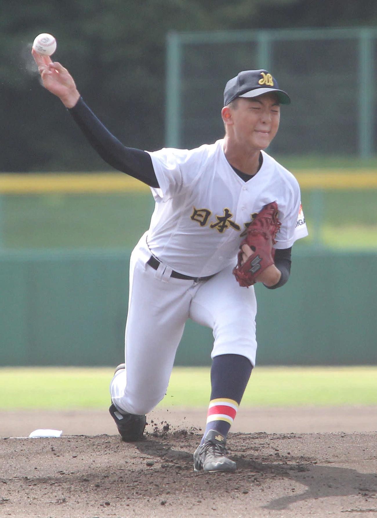公式戦初登板の日本文理・田中は4回を無失点に抑える