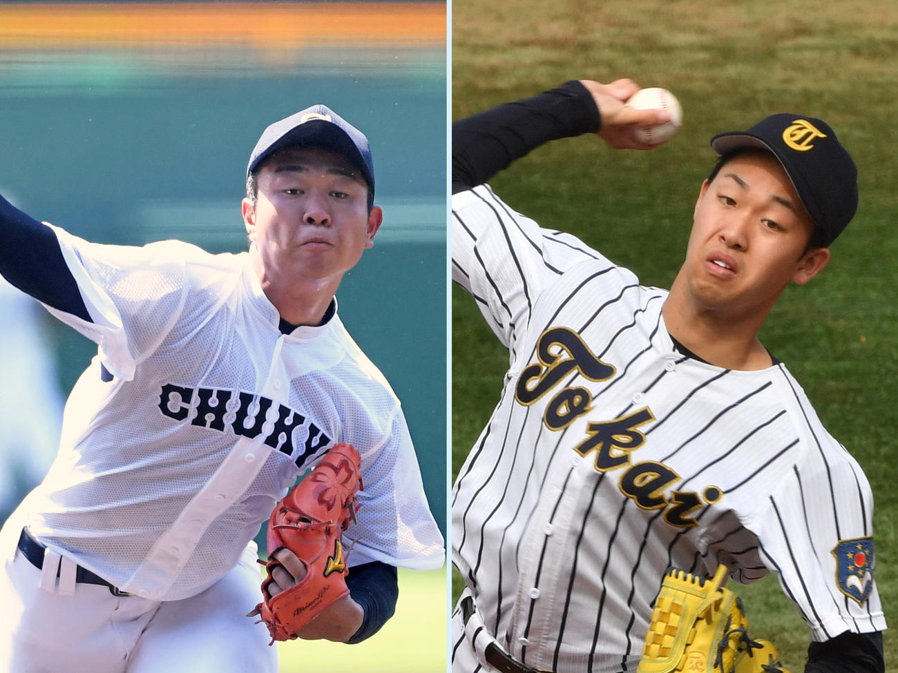 中京大中京・高橋宏斗（左）と東海大・山崎伊織