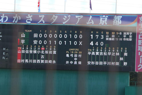 山田－龍谷大平安　試合終了のスコアボード