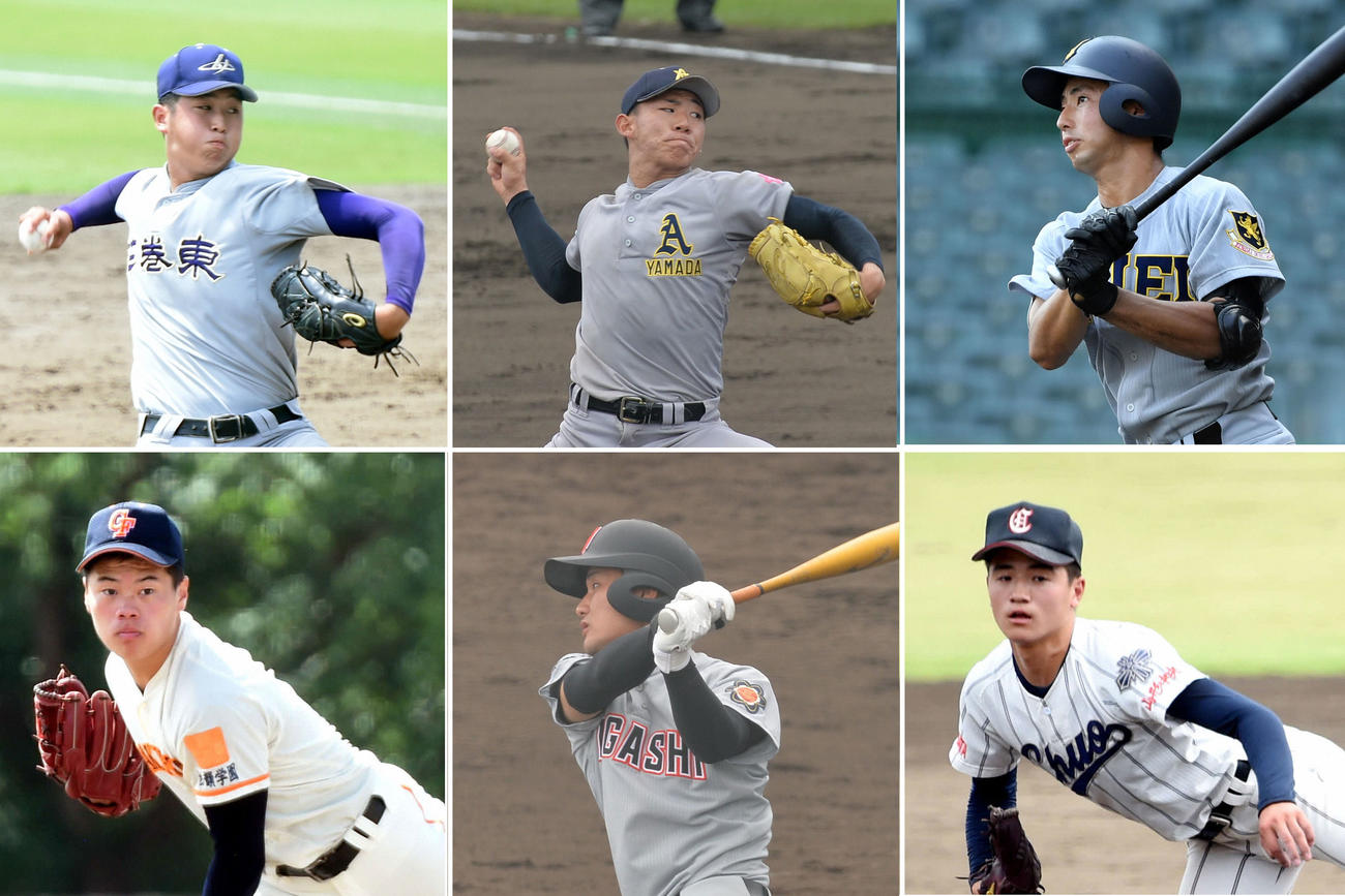 左上から時計回りに花巻東・松本、青森山田・小牟田、仙台育英・入江、山形中央・太田、弘前東・藤田、学法福島・辻垣