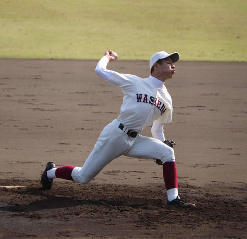 早実対大森学園 7回4安打1失点12奪三振の好投を見せた田和(撮影・小早川宗一郎)