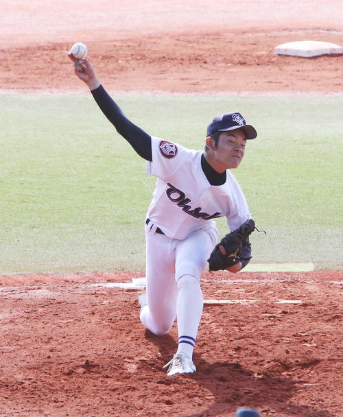 延岡学園対大崎 9回2失点の力投を見せた大崎・坂本安司投手(撮影・菊川光一)