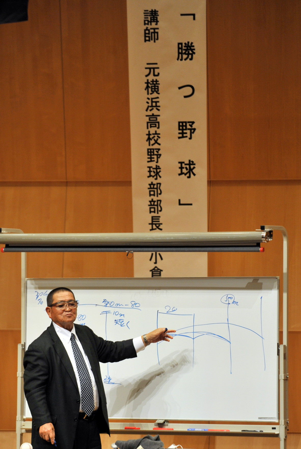 宮城高野連の指導者講習会で講演する元横浜高部長の小倉氏