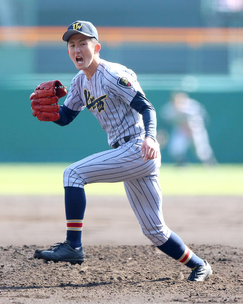 1回裏広島新庄2死三塁、山口は花田から三振を奪い雄叫びをあげる（撮影・上山淳一）