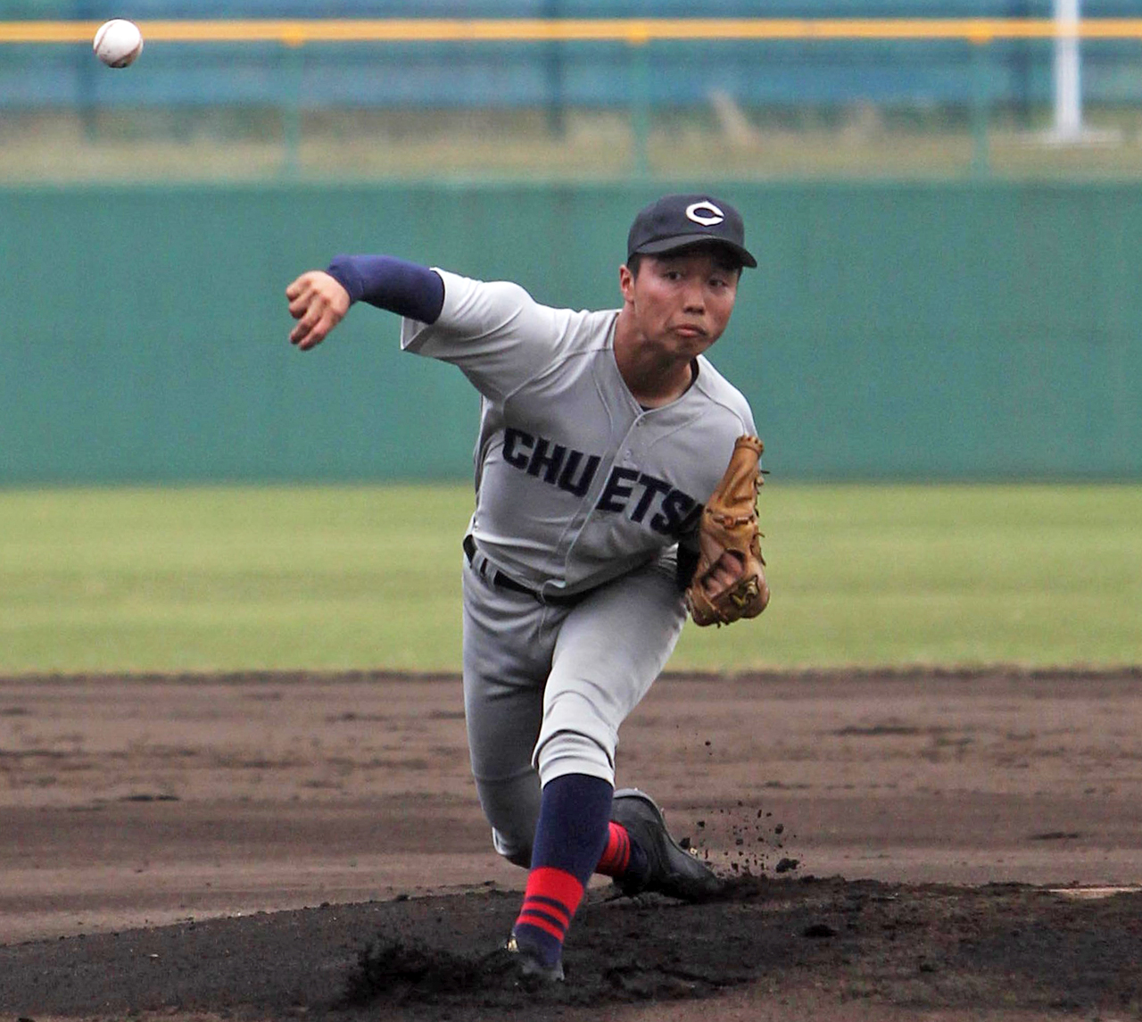 7回1安打無失点の好投を見せた中越・渡辺恵多（撮影・飯嶋聡美）