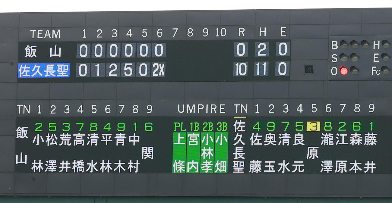 飯山対佐久長聖　6回コールド10－0で佐久長聖が飯山に勝利した（撮影・野上伸悟）