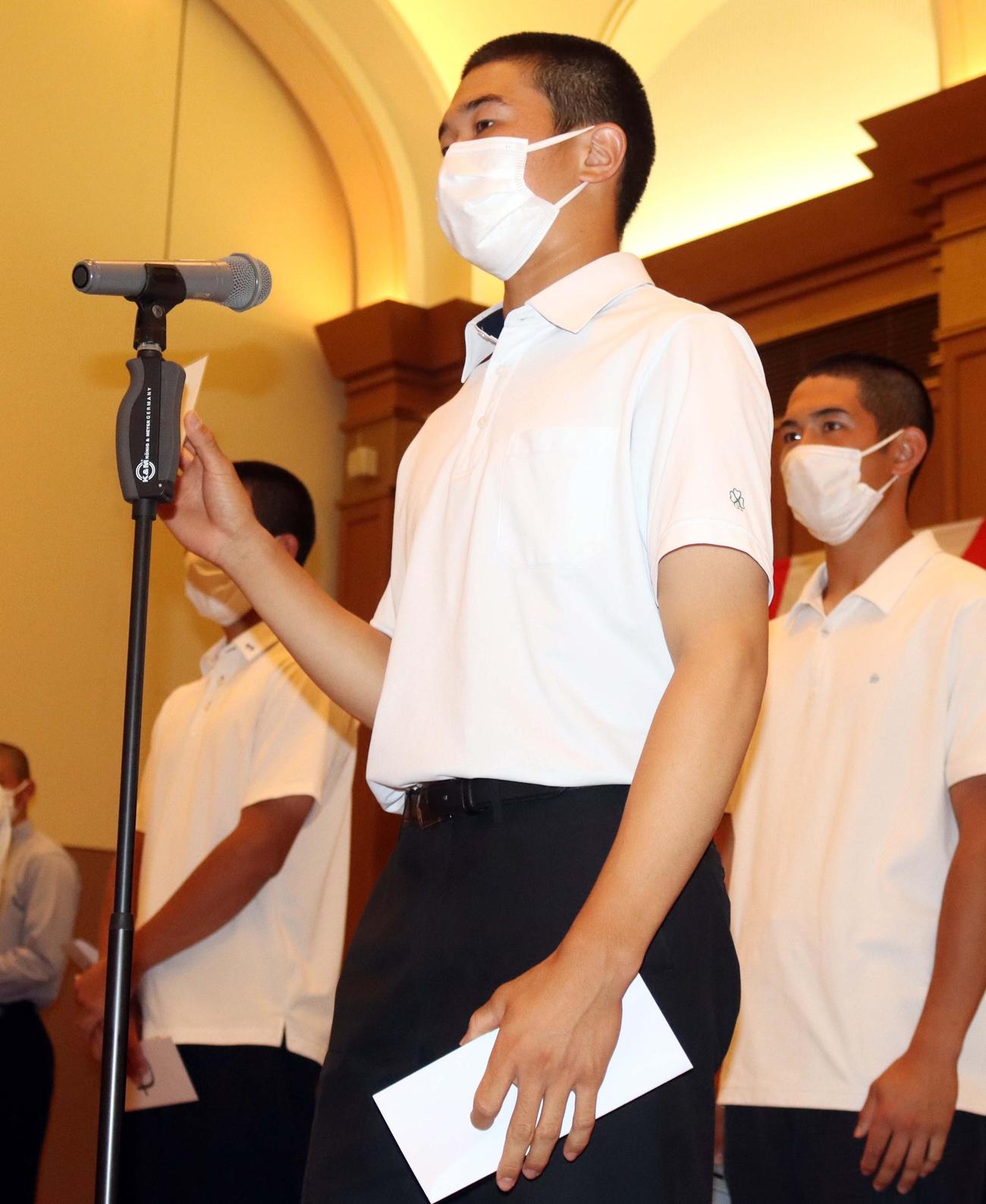開会式での選手宣誓が決まった札幌第一の川口主将（撮影・永野高輔）