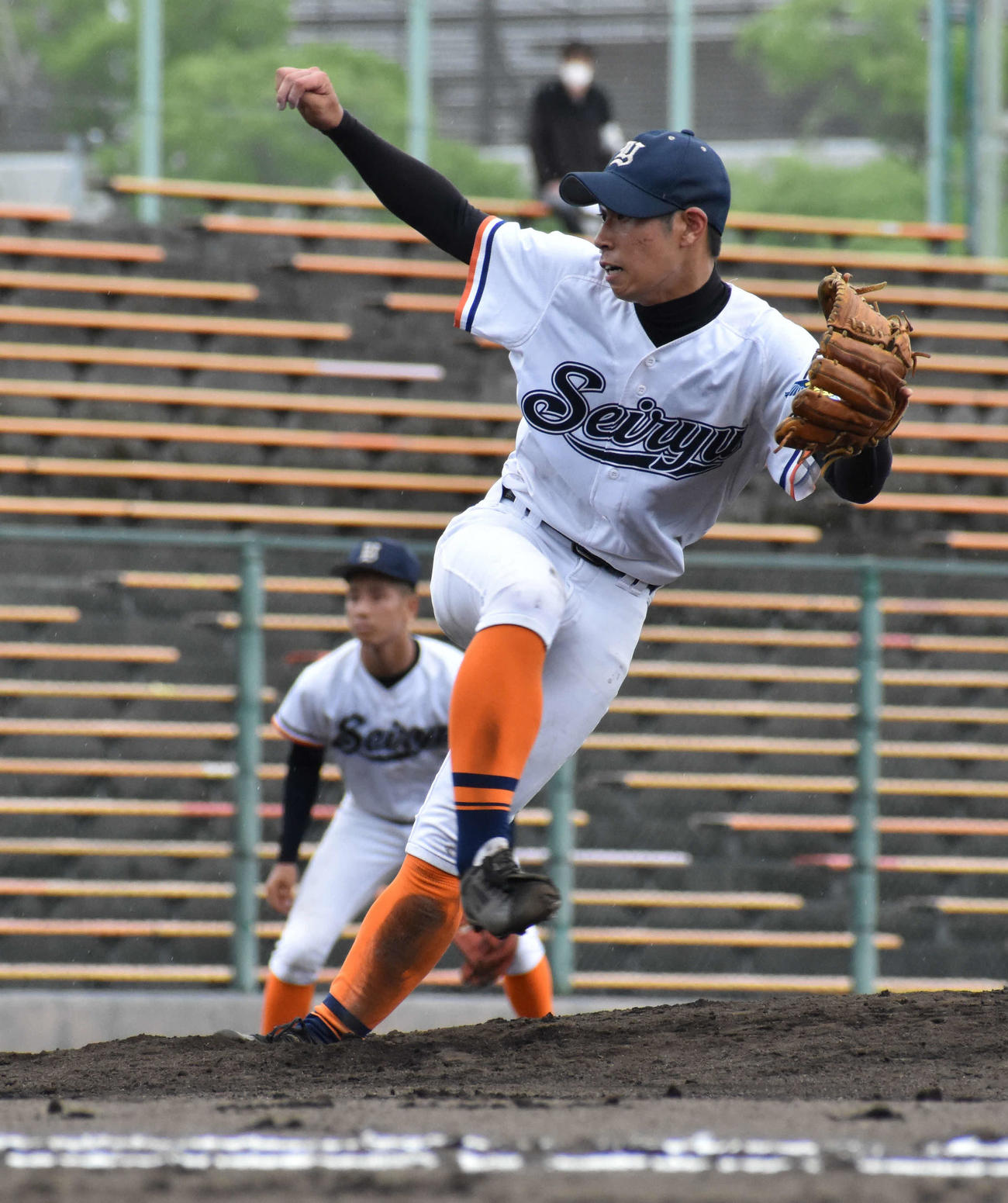 小川工戦に先発した八代清流・中田は、8回途中を2失点と好投した（撮影・只松憲）