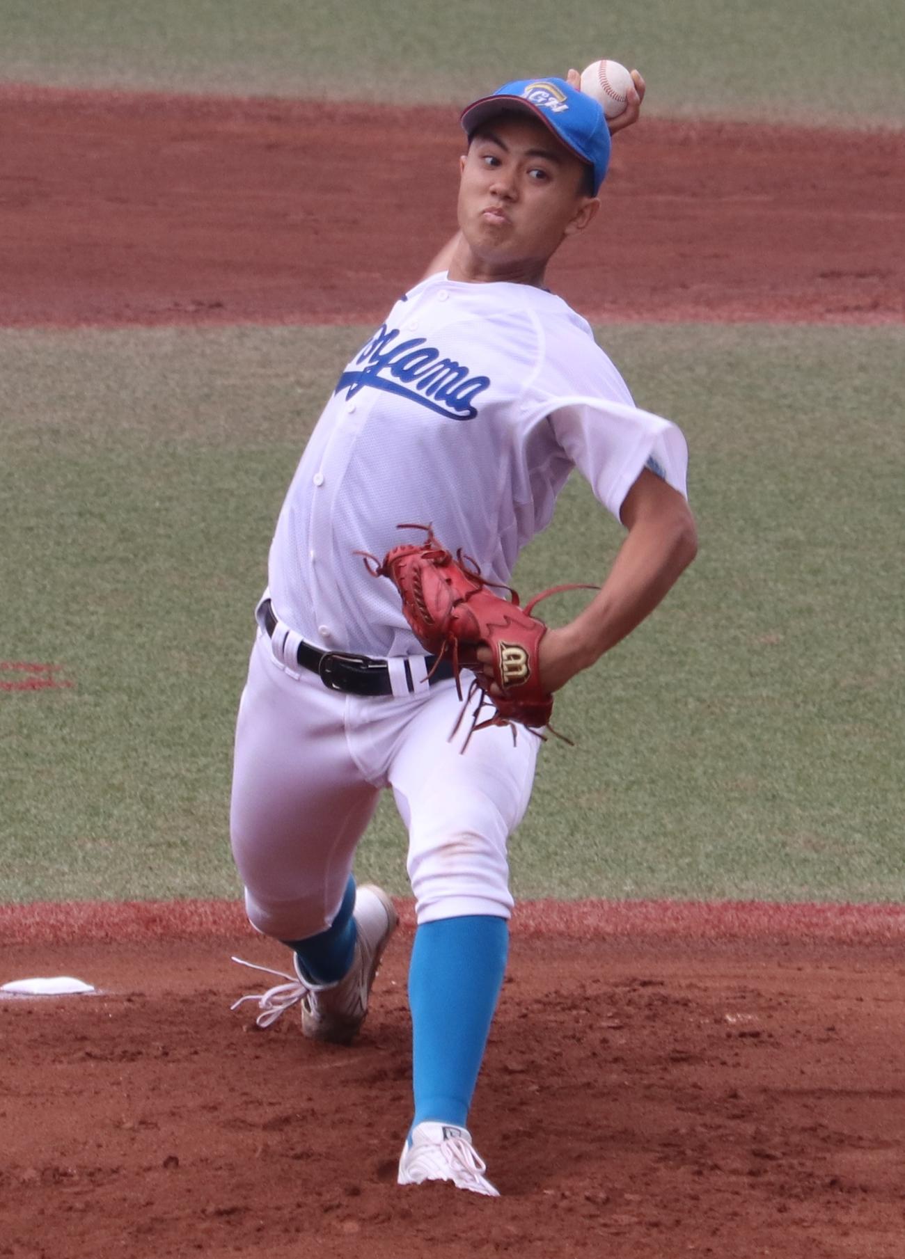 立志舎対青山学院　6安打完封勝利を挙げた青山学院・中山（撮影・古川真弥）