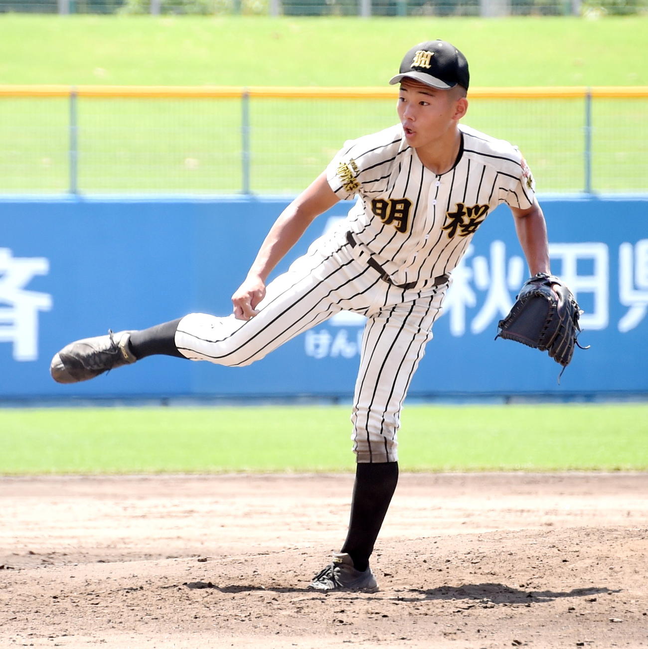 秋田工対ノースアジア大明桜　4回1失点で好投したノースアジア大明桜・石田一（撮影・山田愛斗）