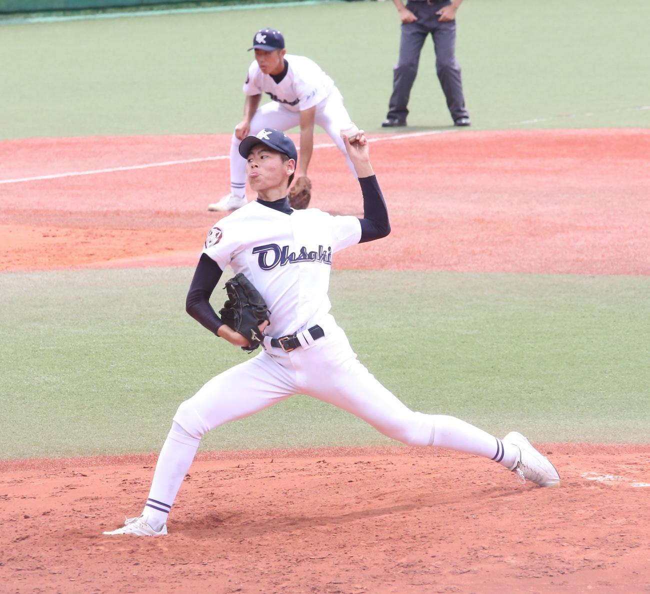 鹿町工対大崎　夏初完投で勝利に導いた大崎・勝本晴彦投手（撮影・菊川光一）
