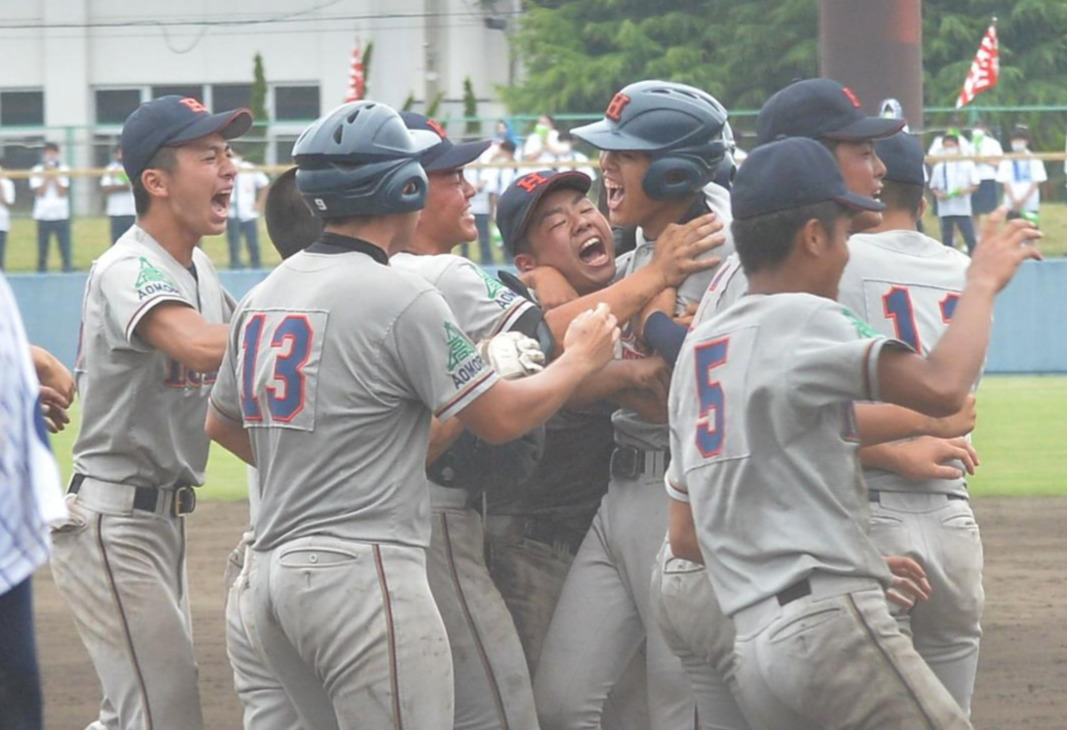 八戸西対八戸工大一　サヨナラ勝ちを決めて歓喜する八戸工大一ナイン（撮影・佐藤究）