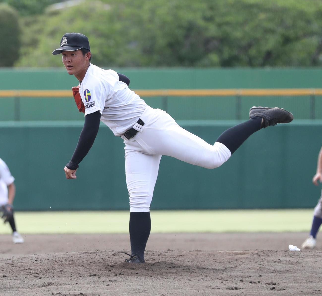 真颯館対筑陽学園　好投をした松本翔投手（撮影・屋方直哉）