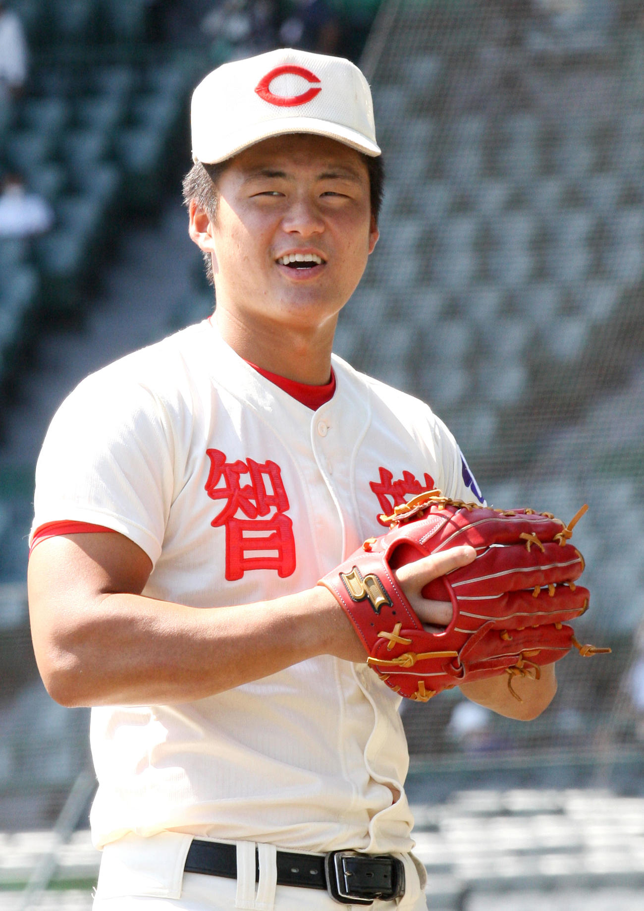 智弁学園対智弁和歌山　試合前、リラックスした表情をする智弁学園の前川（撮影・上山淳一）