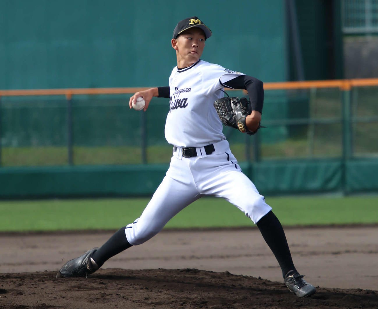 札幌藻岩対恵庭南　8回無失点に抑えた札幌藻岩の酒井（撮影・山崎純一）