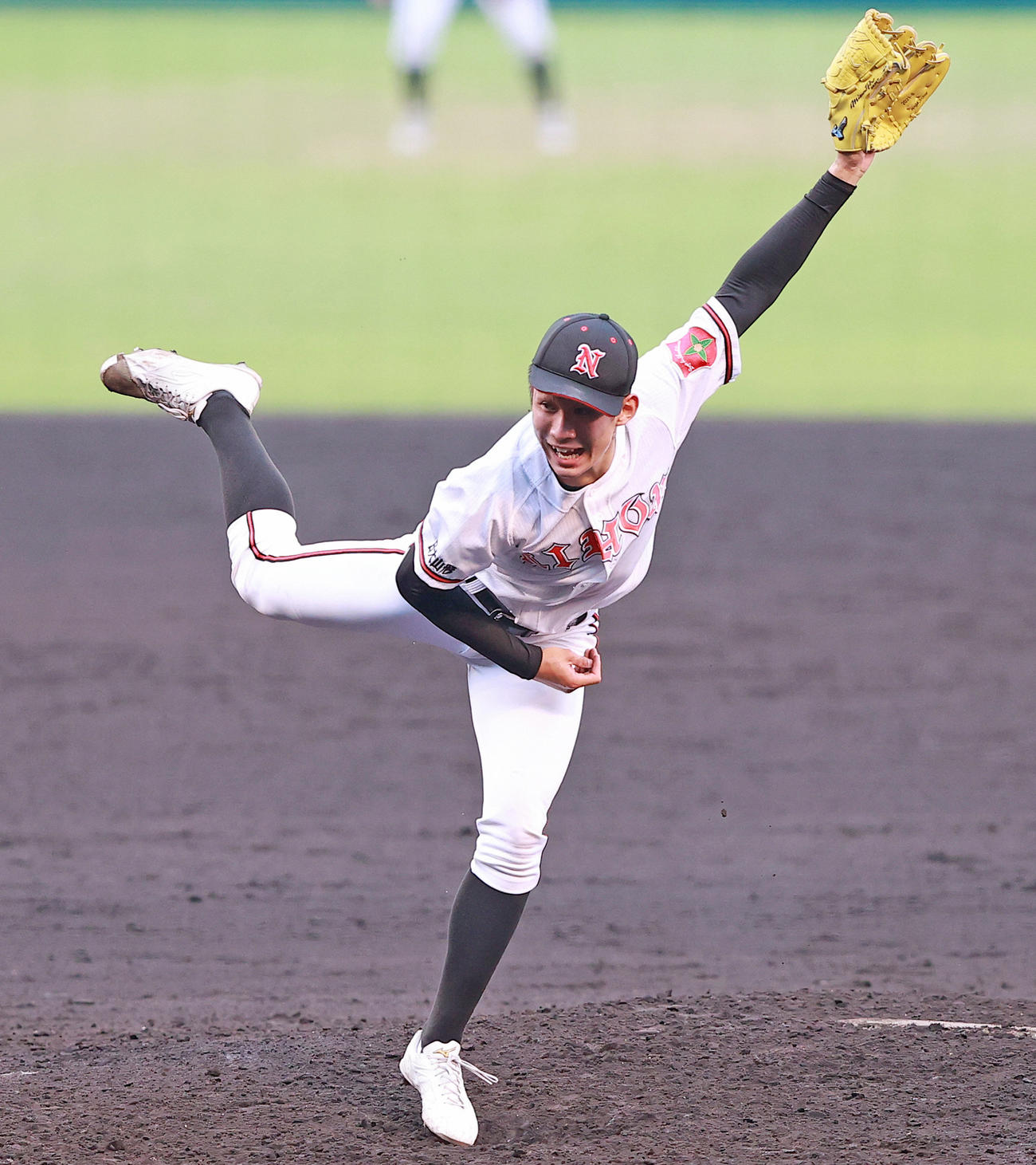 夏の甲子園3回戦の石見智翠館戦で150キロをマークした日大山形・滝口琉偉（2021年8月24日撮影）