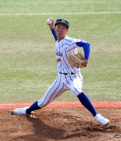 八戸工大一対酒田南 先発した酒田南・田村(撮影・山田愛斗)