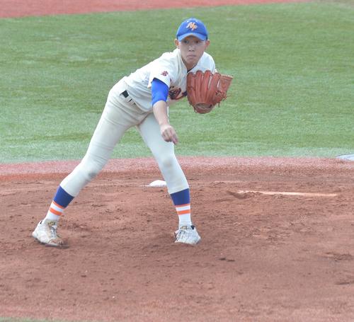 盛岡大付対学法石川 先発した盛岡大付・小野寺(撮影・佐藤究)