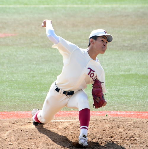大曲工対東奥義塾 先発した東奥義塾・中田(撮影・山田愛斗)