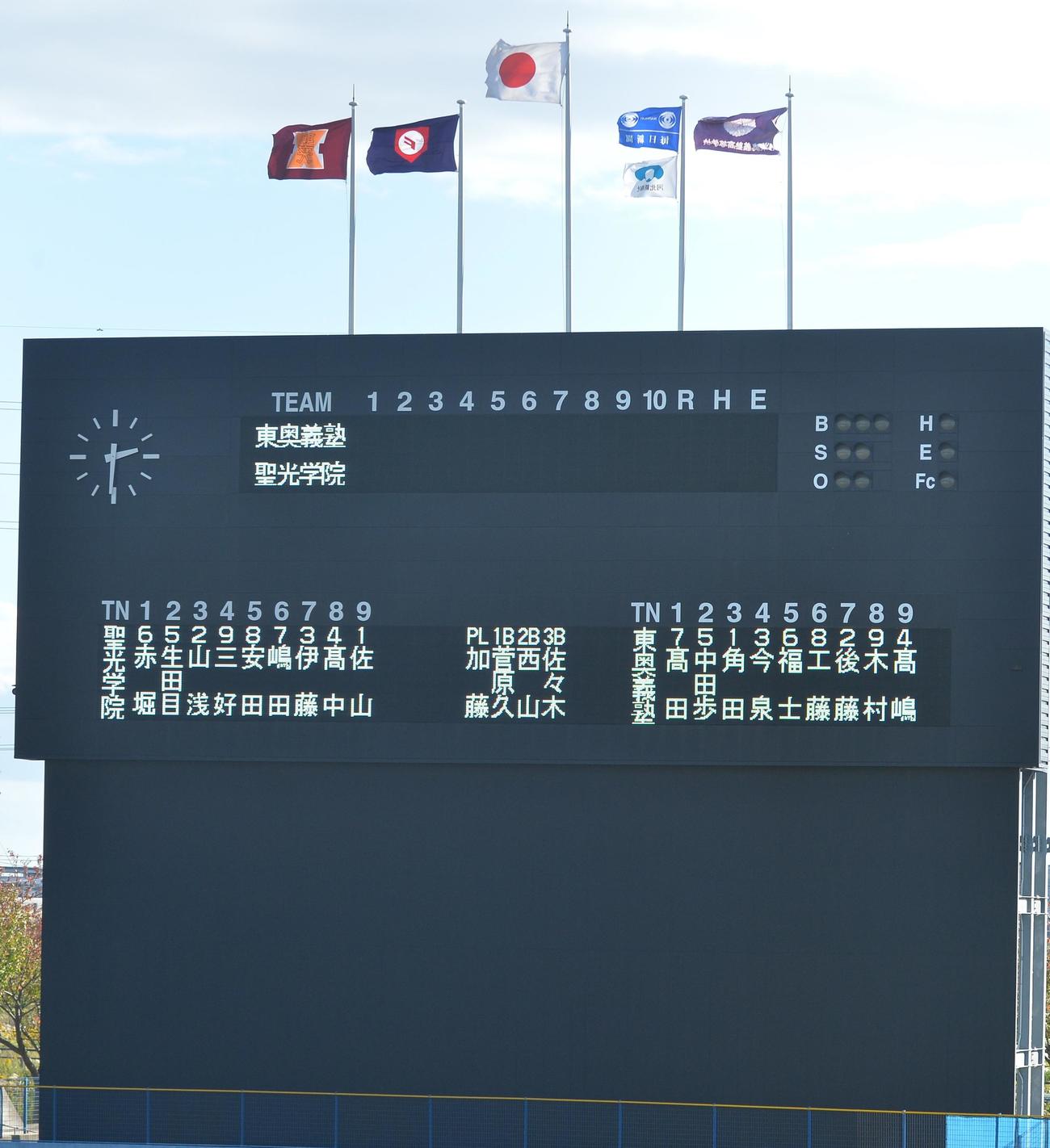 東奥義塾対聖光学院　両チームのスタメン（撮影・佐藤究）