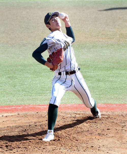 鶴岡東対青森山田　先発した鶴岡東・矢部（撮影・山田愛斗）