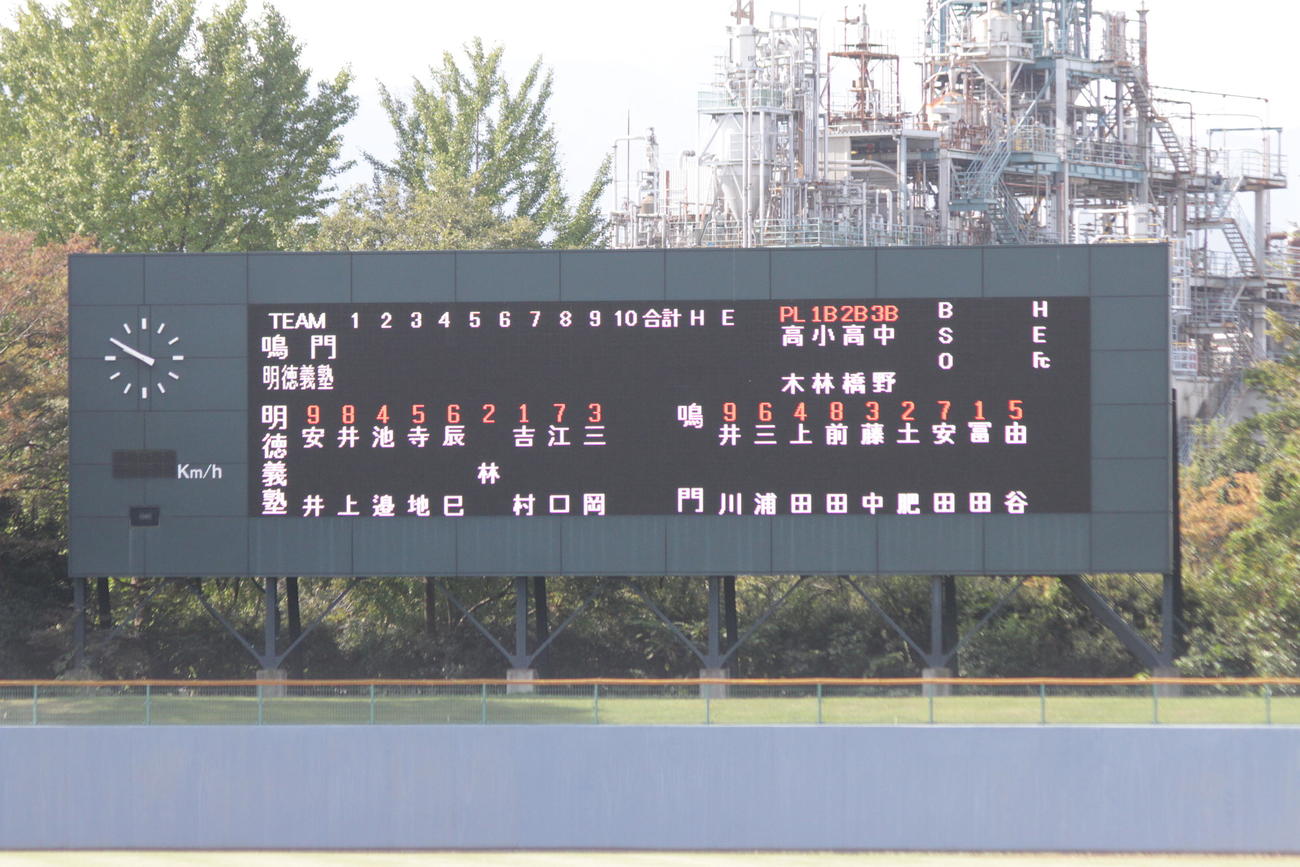 秋季四国大会準決勝の鳴門対明徳義塾戦の先発メンバー