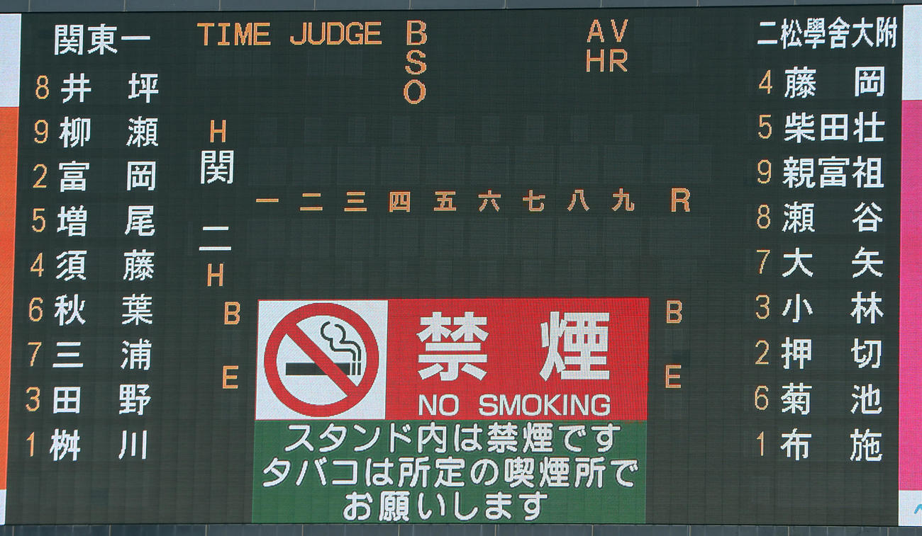 関東第一対二松学舎大付　両チームの先発メンバー（撮影・狩俣裕三）