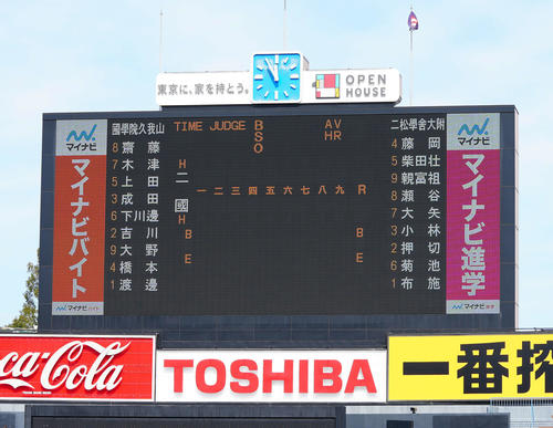 秋季高校野球東京大会決勝、二松学舎大付－国学院久我山戦の先発メンバー（撮影・江口和貴）