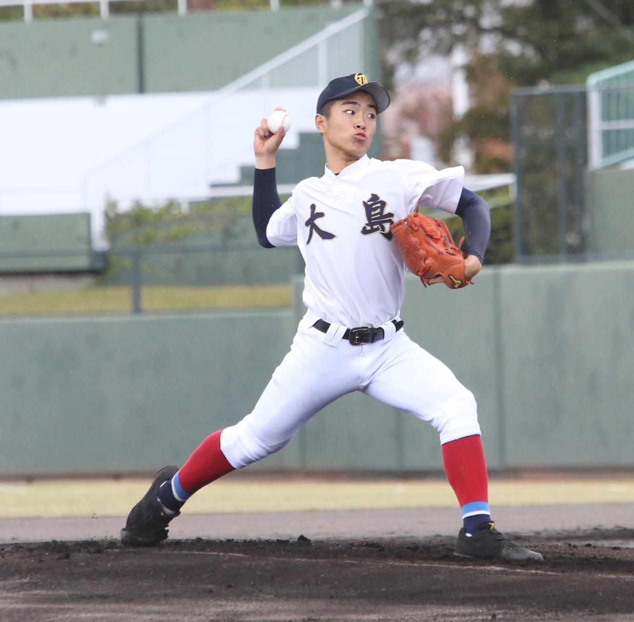 有田工対大島　大島先発の前山龍之助投手（撮影・菊川光一）