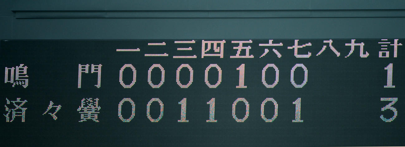 12年夏の甲子園2回戦、済々黌－鳴門戦で7回裏、1点が入ったスコアボード