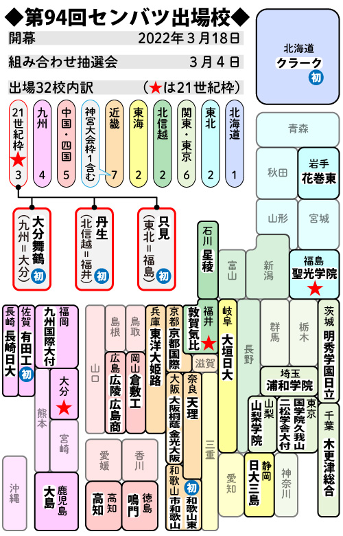 センバツ出場32校地図