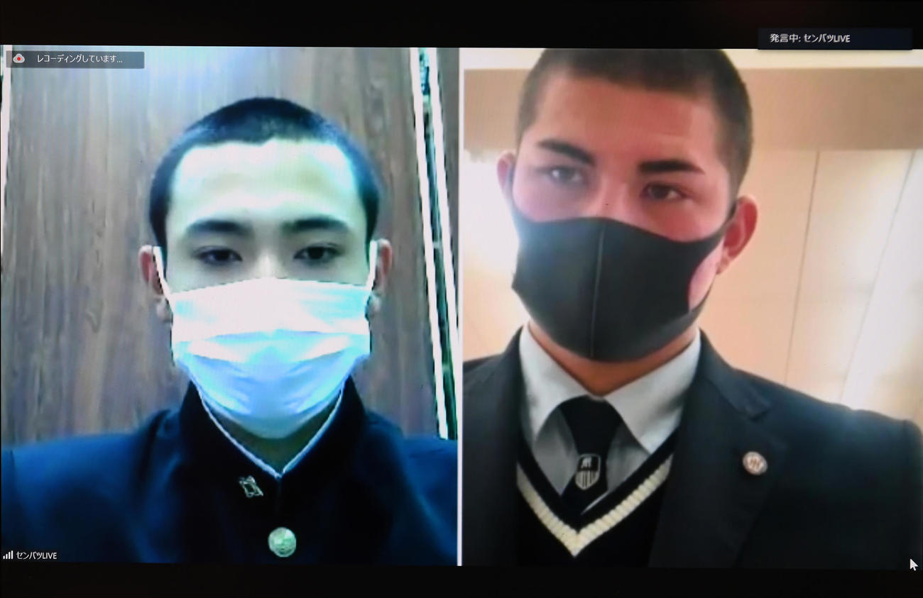 対戦が決まった大島・武田涼雅主将（左）と明秀学園日立・石川ケニー主将（代表撮影）