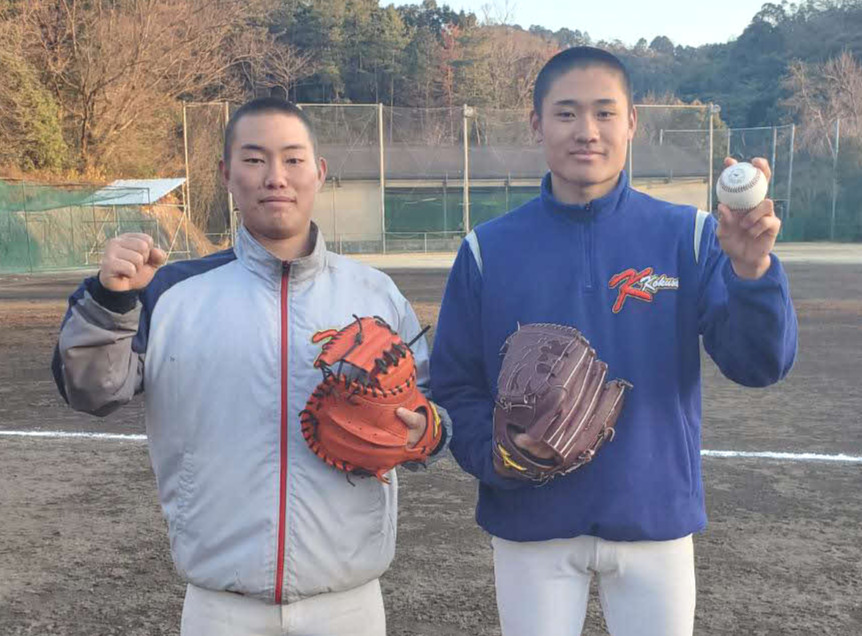 チームを引っ張る京都国際のエース森下（右）と辻井のバッテリー