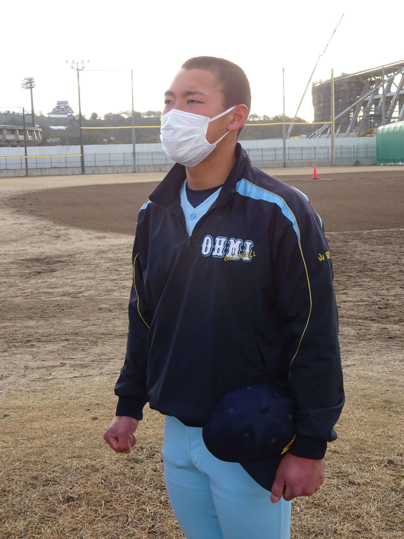 1月、センバツ出場落選の心境を語る近江・山田主将（2022年1月28日）