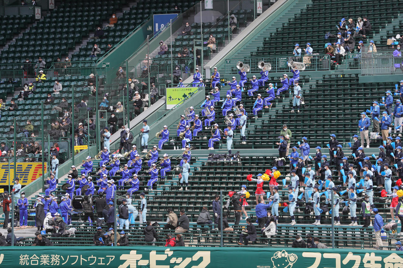近江対長崎日大　アルプススタンドから応援する近江のブラスバンド（撮影・上山淳一）