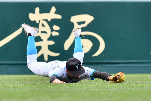 山梨学院対木更津総合　	2回裏木更津総合無死、芦川の打球を好捕する左翼手渋谷（撮影・和賀正仁）