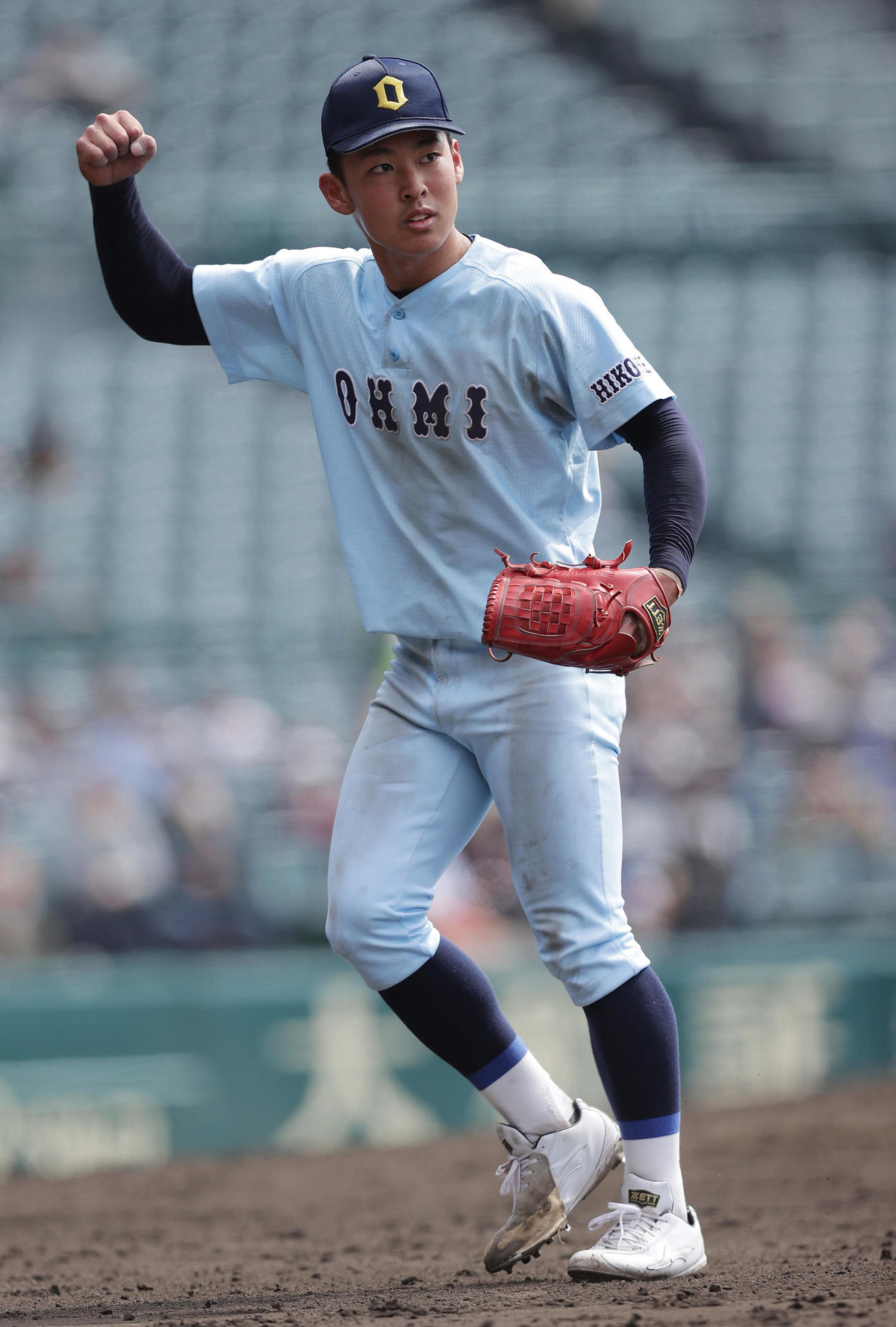 聖光学院対近江　7回表聖光学院2死二塁　佐山を右飛に仕留めガッツポーズする山田（撮影・前田充）