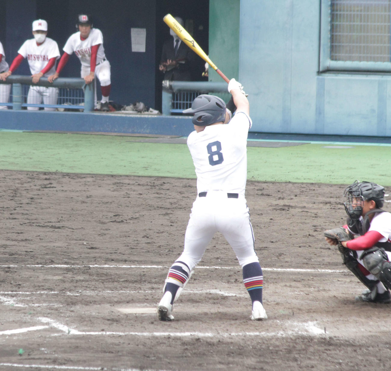 今秋ドラフト候補の高松商・浅野翔吾外野手は豪快な構えを披露した