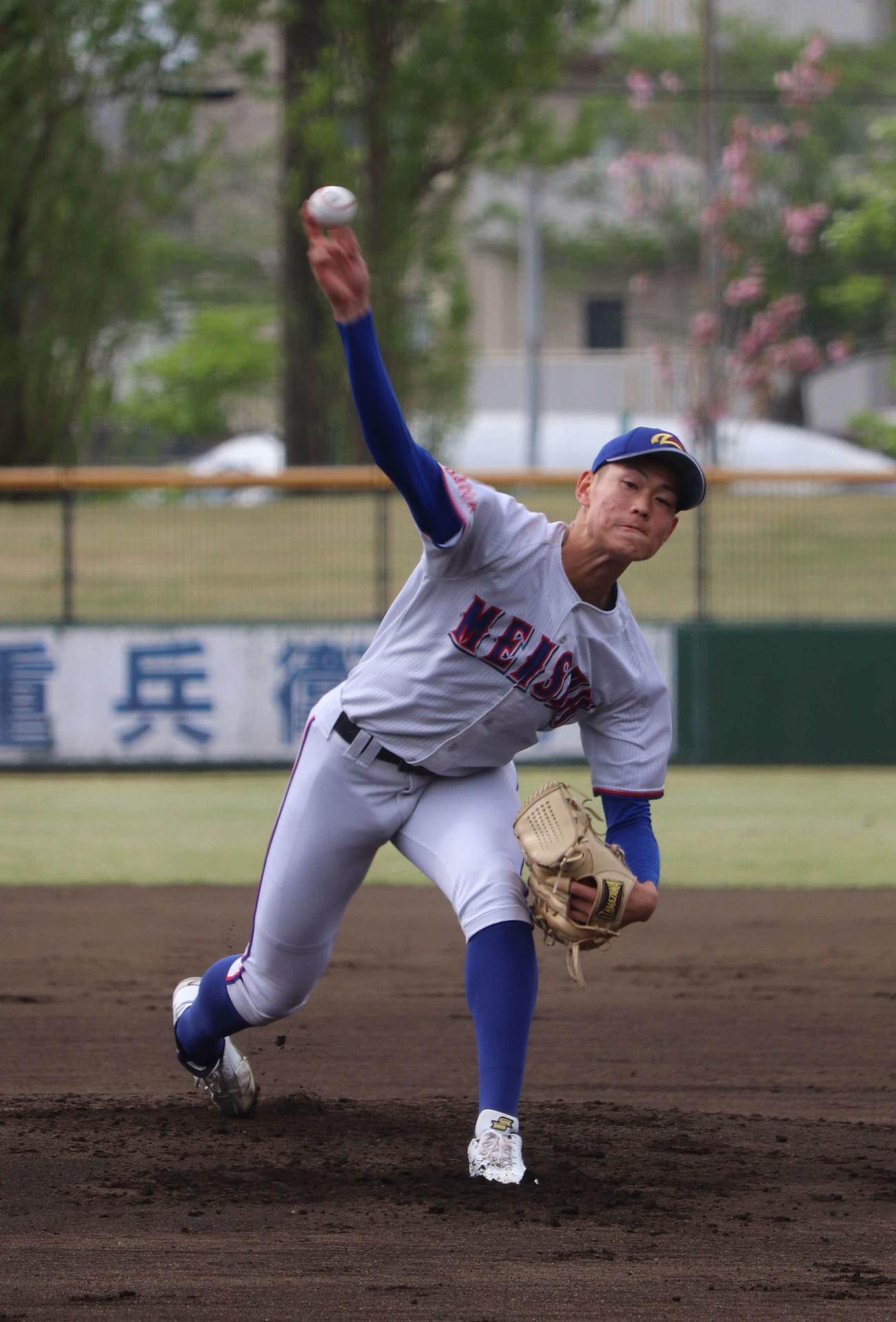 完投勝利を納めた明秀学園日立、先発のエース・猪俣（撮影・保坂淑子）