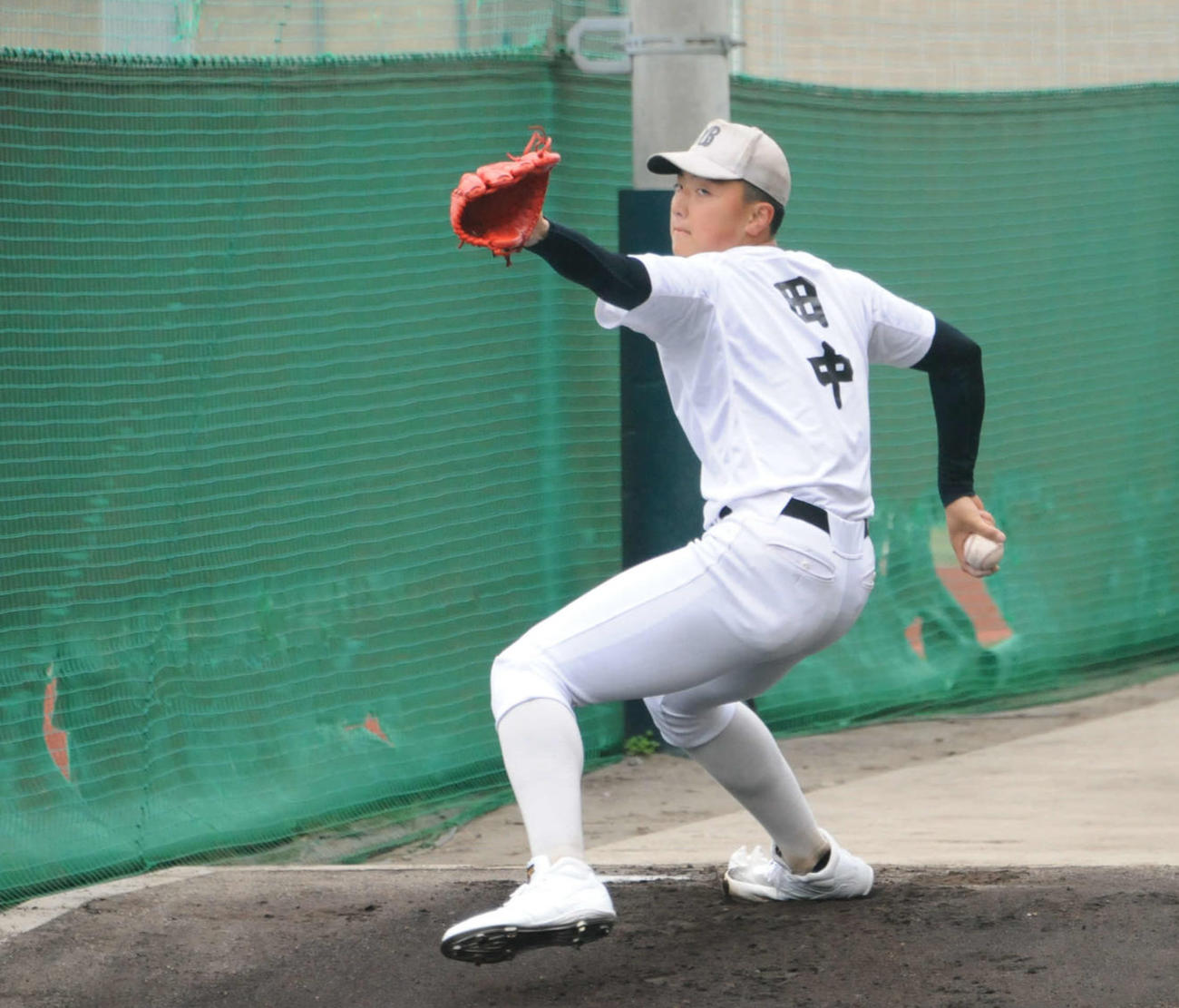力強いフォームで投げ込む田中
