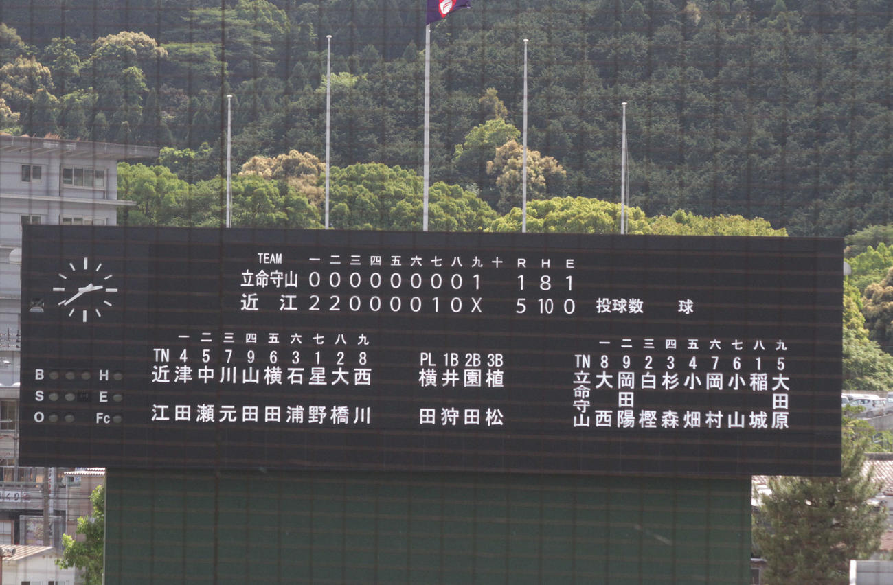 春季滋賀県大会決勝のスコアボード