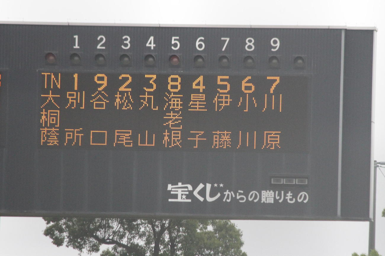 大阪桐蔭・川原嗣貴投手は7回から初めて左翼のポジションに就き、電光掲示板にも表示された