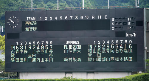 智弁和歌山対西城陽　両チームのスタメン（撮影・前岡正明）