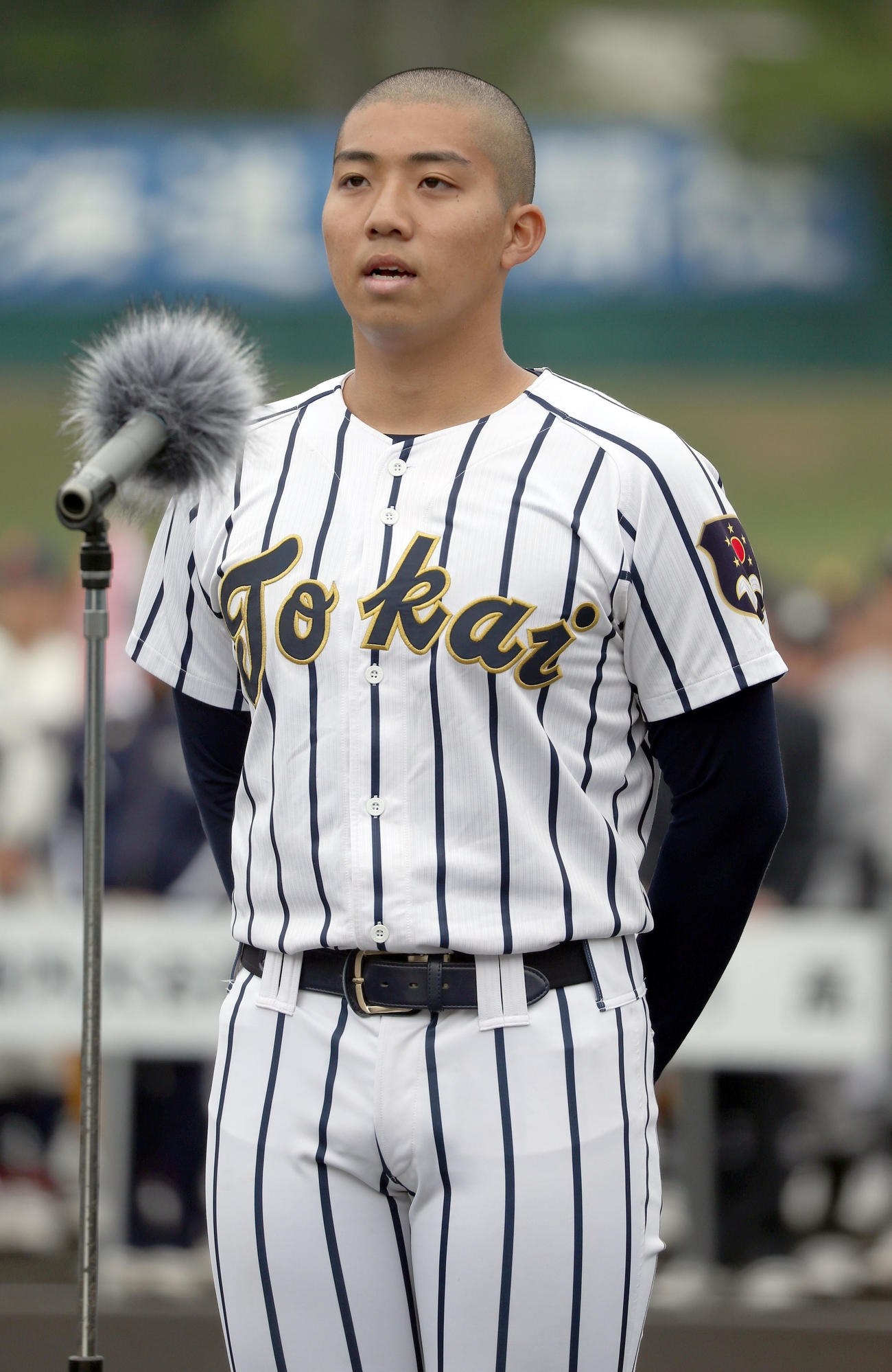 選手宣誓を務める東海大札幌の唐川主将（撮影・佐藤翔太）