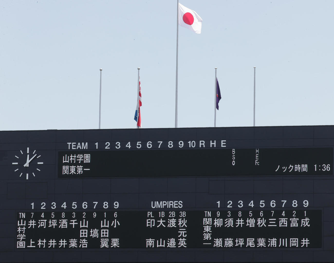 山村学園対関東第一　両校のスターティングメンバー（撮影・野上伸悟）