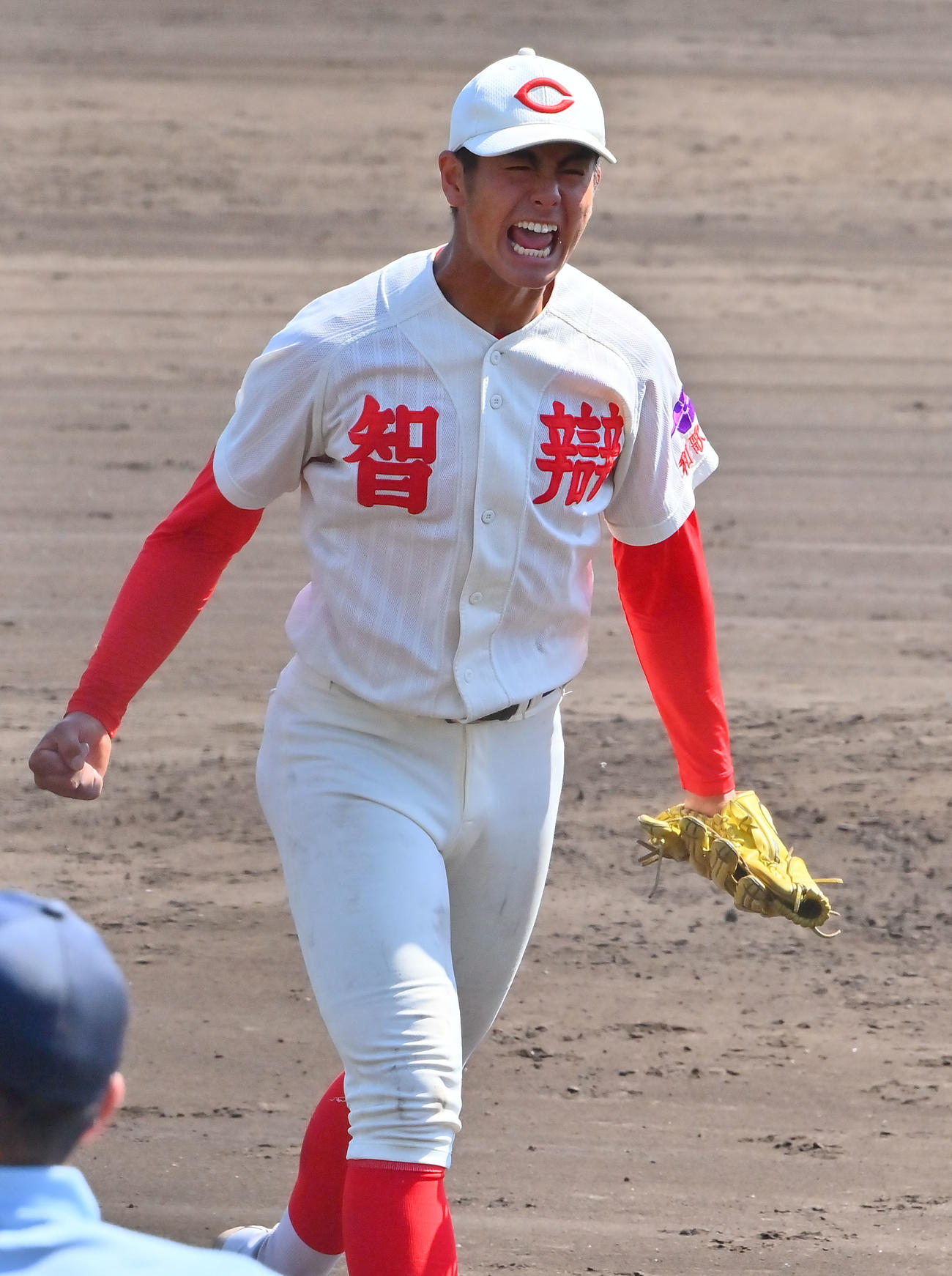 大阪桐蔭を破り雄たけびをあげる智弁和歌山・武元（撮影・和賀正仁）