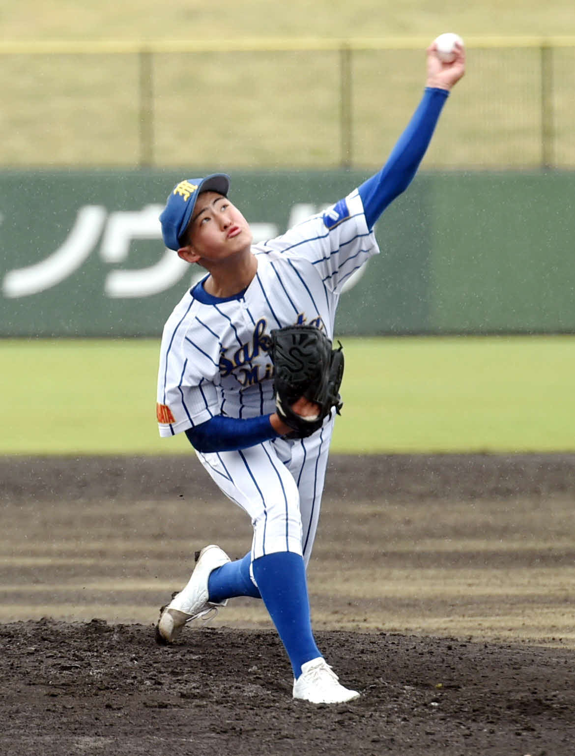秋田商対酒田南　先発した酒田南・阿部（撮影・相沢孔志）