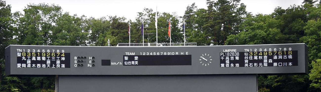 弘前学院聖愛対仙台育英　両チームのスタメン（撮影・山田愛斗）