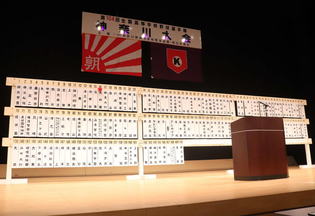 全国高校野球選手権神奈川大会の組み合わせ抽選会では、全170校の校名札がかけられた（撮影・阿部泰斉）