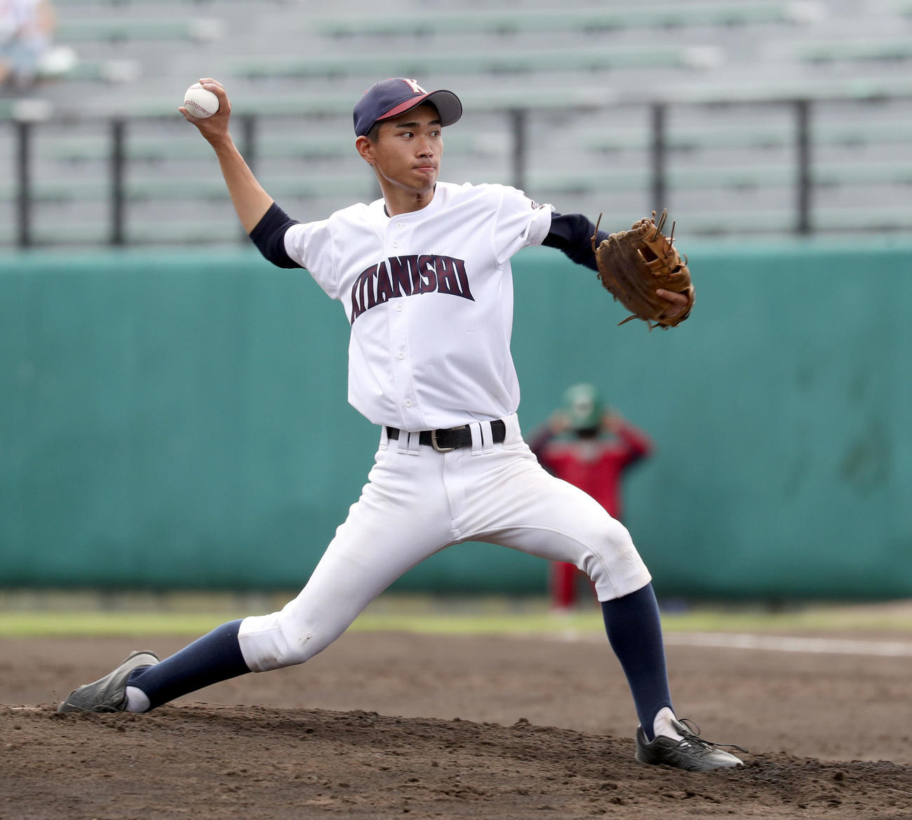 北広島西対札幌厚別　北広島西3番手の高西（撮影・佐藤翔太）